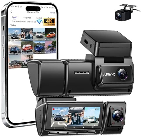 4K Dashcam Auto Vorne Hinten,200°Ultraweitwinkel Dash Cam mit 64GB SD Karte
