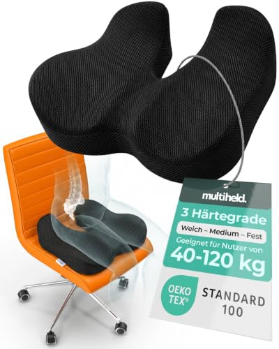 multiheld Sitzkissen Bürostuhl orthopädisch – Hart | Ergonomisches Steißbeinkissen für Homeoffice, Büro & Gaming – rutschfeste Unterseite, große Auflage, Memory Foam, hart