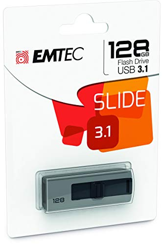 Emtec ECMMD128GB253 - Clé USB - 3.0 (3.1) - Série Runners - Collection B250 Slide - 128 Go - Slider coulissant - Gris / Noir - Design exclusif