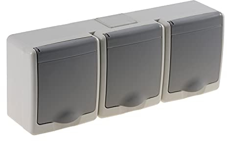 3 prises de courant - Montage en saillie - Gris - IP44 - 16 A - 250 V