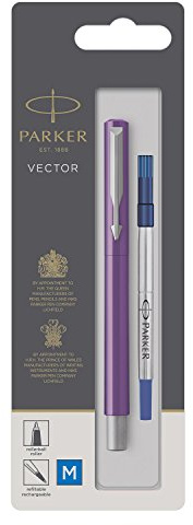 Parker 2025459 Medium Vector Chrome Trim Point Rollerball Pen - Purple/Blue