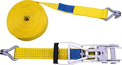 PETEX 43193719 Ratschenspanngurt 2-Teilig, 12 M, 50 mm, 2500/5000 Dan, Doppelspitzhaken, Ratsche 35 cm, Gelb