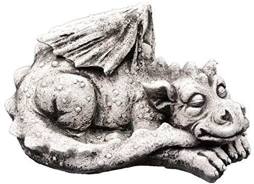 gartendekoparadies.de Schlafender Drache, Steinfigur, H. 17 cm, 7 kg, Grau, frostsicher aus Steinguss für Außenbereich