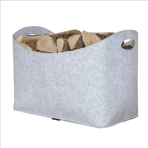 Rubberneck Kaminholztasche XL aus Filz für Holz, Zeitungen, Kaminholz - Filztasche Maße 54 x 30 x 39 cm (Grau)