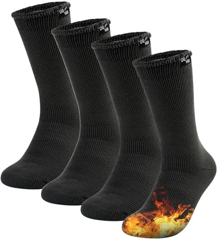 DG Hill Calcetines térmicos de invierno para niños (2 o 4 unidades), calcetines gruesos aislados para botas para clima frío, niñas y niños, Negro, 2 Pares, S