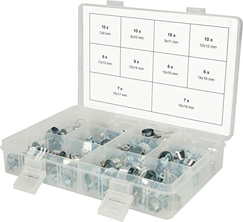 KS Tools 970.0770 Assorted Mini Hose Clamps, Diameter 7-18 mm, 78-Piece