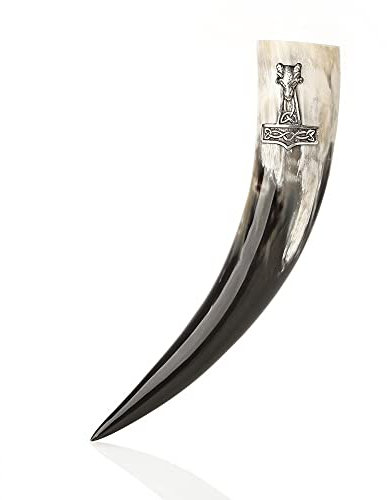 Eburya Mjölnir Widderkopf - Thors Hammer Trinkhorn 0,5 l - Rinderhorn & Verzierung aus Zinn