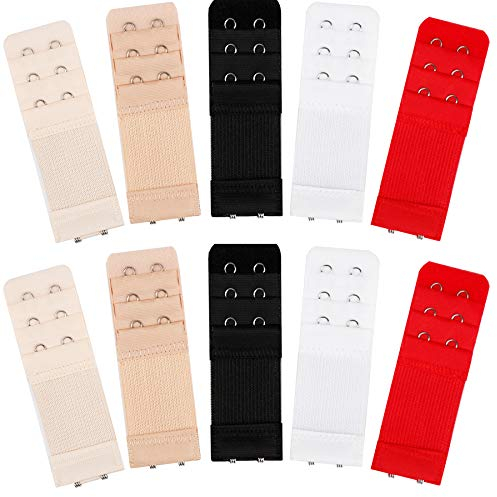 Tugaizi 10 Pieces of Bra Extender Women's Bra Extenders 2 Hooks Elastic Bra Extension Band Straps,5 Colors