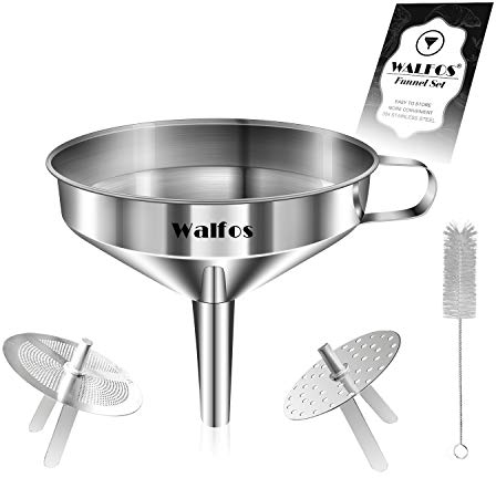 Walfos Edelstahl Trichter Küchenset 3er Pack Trichter (5,7 '' + 5,0 '' + 4,1 '') mit 2 abnehmbaren Siebfilter zum Übertragen von flüssigen, trockenen Zutaten & Pulver & 1 STK. Reinigungsbürste