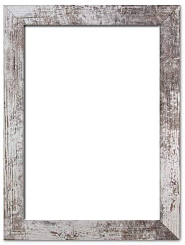 Holzwerkstoff Bilderrahmen Carla 36 x 48 cm mit weißer Rückwand 48x36 cm, hier Weiß Vintage mit Kunststoffglas Antireflex 1mm