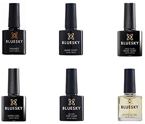 BLUESKY Gel Polish, Perfect Nails Set, Primer, Base Coat, Ridge Filler, Hard Gel, No Wipe Top Coat, Cuticle Oil (Requires Curing Under Uv/Led Lamp), 10 ml