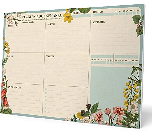 Kokonote Wochenplaner Tischkalender Block A4 - Kalender Planer Botanical - Tischplaner A4 ohne festes Datum - Schreibunterlage auf Spanisch