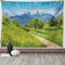 ABAKUHAUS Berg Wandteppich und Tagesdecke, Frühlingslandschaft in den Alpen, aus Weiches Mikrofaser Stoff Wand Dekoration Für Schlafzimmer, 230 x 140 cm, Lindgrün