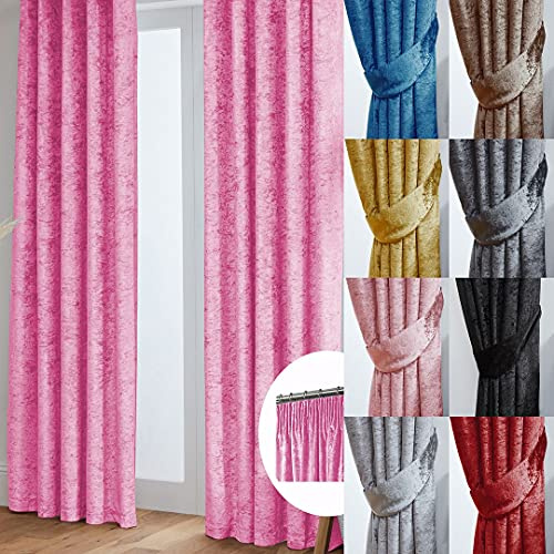 John Aird Crushed Velvet Fully Lined Pencil Pleat Curtains (Pink, 90 Wide x 90 Drop)