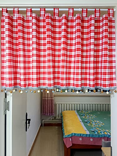 Devola Bistrogardine mit Blickdicht Retro Küchenvorhang mit Landhausstil Kariert Scheibengardine HxB 120x60cm Schlaufen Rot 1er Pack