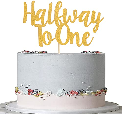 Half To One Kuchendekoration – einseitiger goldfarbener Glitzer 1/2 Weg zu einem Kuchenaufsatz, Junge oder Mädchen 6 Monate Geburtstagsparty-Dekoration,Sechs Monate alt Geburtstags Dekorationen