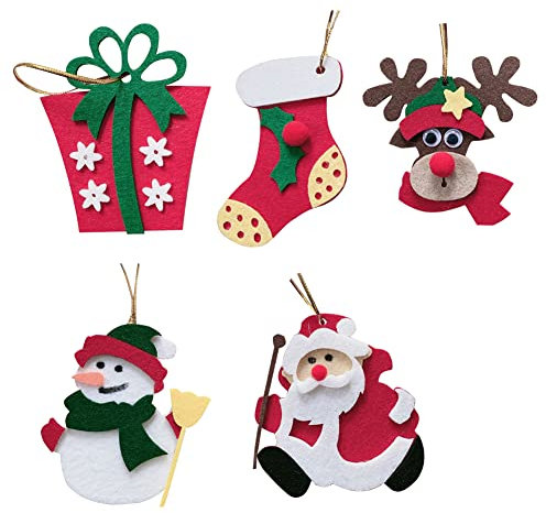 Colgantes de árbol de Navidad de Fieltro, Adornos Arbol Navidad, Decoración para árbol de Navidad, Adornos navideños Hechos a Mano, decoración para Colgar en el hogar, la Puerta o la Pared,5pcs