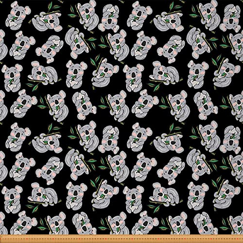 Koala Polsterstoff von The Yard Süß Wild Tier Draussen Stoff von The Yard Karikatur Wildlife Dekostoff für Polster und Heimwerkerprojekte Grau Schwarz 920x150cm