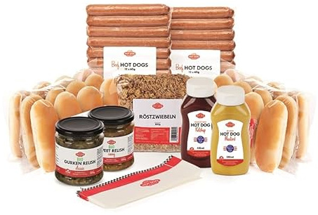 HOT DOG WORLD - Hotdog-Partypaket American Style für 24 Hot Dogs (Strohschwein)