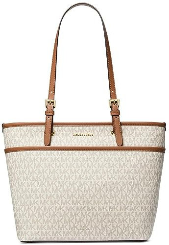 Michael Kors Winston Medium Top Zip Pocket Tote Vanilla/Acorn One Size