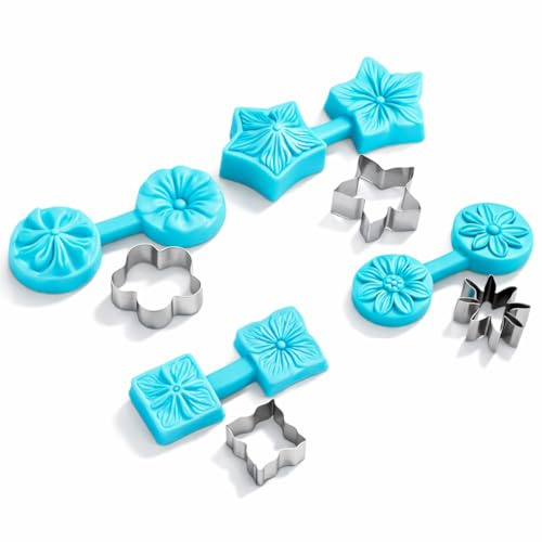 4er-Set Blumen-Fondantformen mit Ausstecher, Silikon-Edelstahl | Vielseitige Backhelfer Mit 4 Blütenmotiven, Flexible Silikonmatten Und Rostfreie Ausstecher