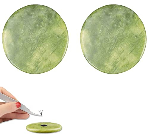 Supports de Pierre de Jade D'Extension de Cils,Jade Palette Adhésive en Pierre,Colle Cils Pierre de Jade Palette Adhésive,Palette Faux Base de Cils, pour Les Extensions de Cils,Faux Cils Base,2 Pièces