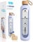 Wessper botella Cristal Agua para Beber con Cronómetro 1 L, sin BPA, Botella di Vidrio Borosilicato para Incentivos con Tapón de Bambú, con Tapa de Silicona - Violeta