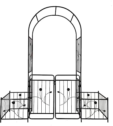 DeFacto Rosenbogen mit integr. Mit Tür Tor Rankgitter Gartentor Rankhilfe Rostfrei - 202/102 x 50 x 220 cm - Metall - Tor verriegelbar - Farbe: schwarz DF-RS-57