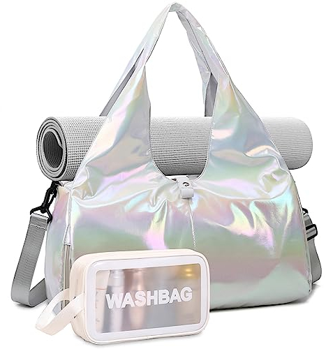 DBPBToU Sporttasche Damen mit Kulturbeutel und Schuhfach, Belüftungslöchern, Wasserdicht, Klein, Yogatasche, Schwimmtasche, Saunatasche (Weiß)