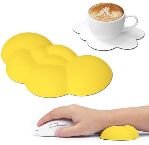 Attack Shark Cloud Mouse Wrist Rest with Coaster,Ergonomic Memory Foam Mouse Wrist Pad with Massage for Relieve Pain,Keyboard Wrist Support, Cute Desk Accessory for Home, Office, PC Gaming -Yellow