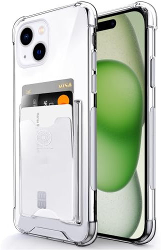 SHIELDS UP Designed for iPhone 15 Plus Case, Wallet Minimalist Case with Card Holder [3 Cards], Transparent Slim Shockproof TPU Bumper Cover for iPhone 15 Plus 6.7'' - Clear