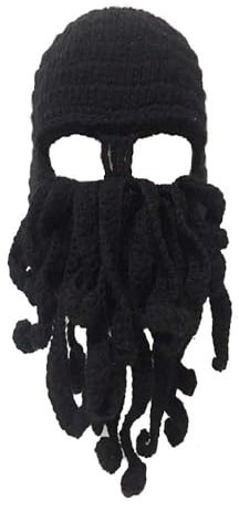 WUODHTW Oktopus Bartmütze - Winter Beanie Cap für Damen & Herren Ski & Piraten Wikinger Thema, Marineblau, L