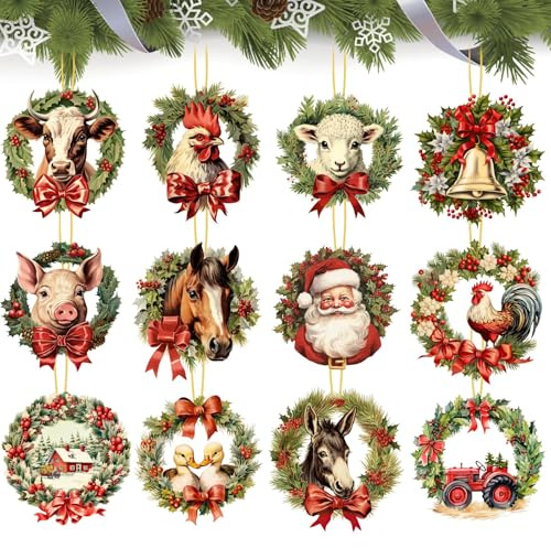 24 ornamenti in legno a forma di animali della fattoria, decorazioni per albero di Natale, decorazioni da appendere, animali della fattoria, sagome in legno per Natale, vacanze, Capodanno, inverno,