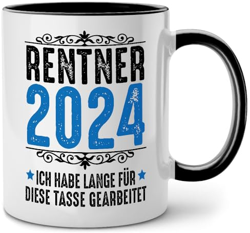 Seness Rentner 2024 Ich habe lange für diese Tasse gearbeitet, Rente Tasse mit Spruch lustig, Ruhestand Geschenk für Anfänger Mann, Renteneintritt, Abschiedsgeschenk Kollegen, Abschied Kaffeetasse