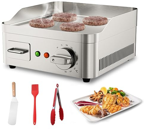 RUYICZB Plancha Cocina Eléctrica Profesional 13,7, Plancha De Asar Eléctrica Comercial, Parrilla De Acero Inoxidable Antiadherente para Restaurante De Cocina Temperatura Ajustable 2000W 220V