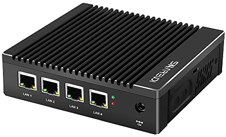 Sharevdi Dispositivo Micro Firewall senza ventola In-tel N3700 Quad Core, Mini PC 4 porte In-tel 2,5 GbE i225 Gigabit NIC Mini Computer Desktop, AES-NI, USB3.0/HDMI/VGA/Wi-Fi