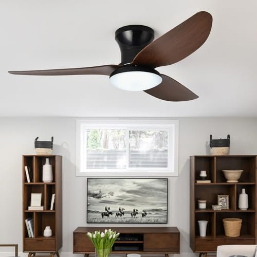 Grande Lampara Ventilador Techo Salon Dimmable Mando a Distancia LED Ventilador Techo Luz Reversible Silencioso DC Ceiling Fan with Light 6 Velocidades Smart Moderno Para Dormitorio-Black Wood