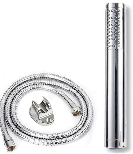 Kit Bagno Soffione Doccia Tondo ad Alta Pressione, Laccio da 1,5m e Staffa di Montaggio, Soffione con Tubo e Supporto, Universale Anticalcare, Potente, Doccino Cromato, Argento con Ugelli in Silicone