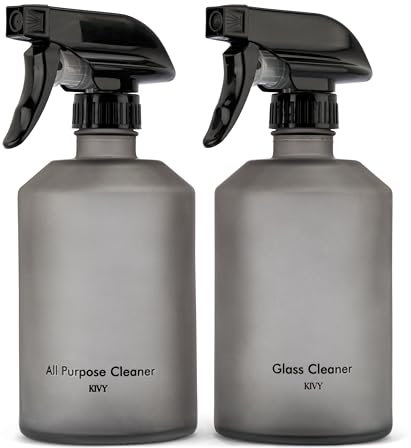 KIVY Glas Sprühflasche mit Etiketten für Putzmittel & Pflanzen [2 x 500ml] Sprühflasche Glas - Pflanzen Sprühflasche lebensmittelecht - Sprühflasche Pflanzen - Blumensprüher - Wassersprüher
