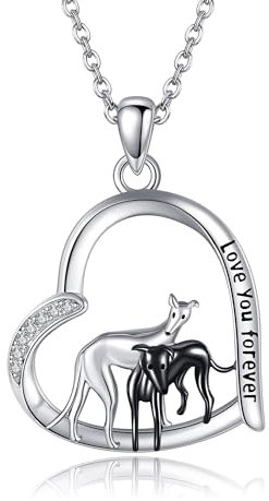 JERWLI Greyhound Halskette 925 Sterling Silber Greyhound Schmuck Geschenke Halskette für Frauen Hund Schmuck Haustier Geschenke (Herz Windhund)