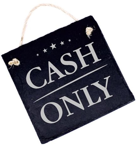 Dekolando CASH ONLY Schild Nur Barzahlung Schieferschild Nur Bar Zahlung - Wir Akzeptieren Nur Bargeld Kasse Hinweisschild (CASH ONLY, 11 x 11 cm)