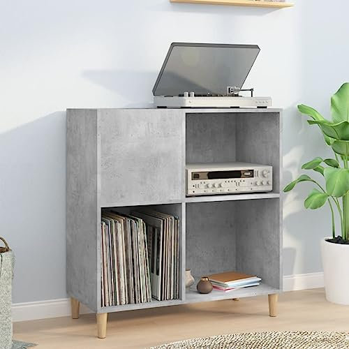 Gecheer Mobile Porta Dischi,Armadietto Porta CD,Supporto per giradischi,Mobiletto Multiuso,Mobili Soggiorno,Libreria per Soggiorno,Armadio di Stoccaggio,Grigio Cemento 84,5x38x89 cm Legno Multistrato