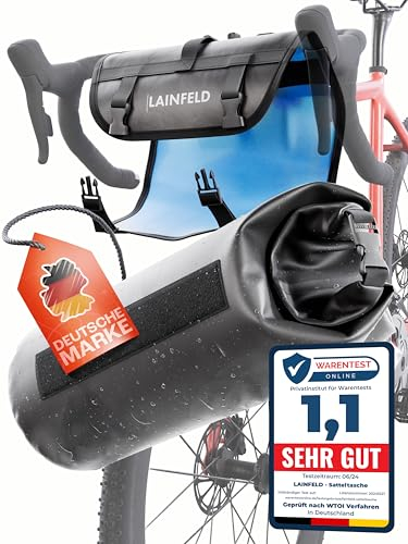 LAINFELD Fahrrad Lenkertasche [8 Liter] | 100% Wasserdicht | Reflektierender Aufdruck - Fahrradtasche Fahrrad Lenker Tasche Vorn Bikepacking Bike MTB