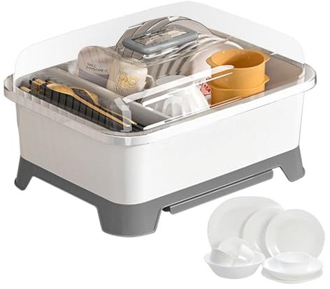 Escurridor de cubiertos con tapa, escurridor de platos con tapa, bandeja para platos de cocina, escurridor de platos, organizador de platos, escurridor de platos, escurridor de cubiertos para encimera