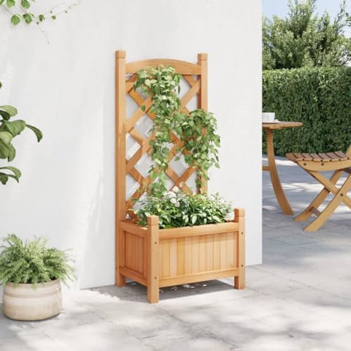 Gecheer Fioriera con Traliccio Rampicante in Legno Massello di Abete - Letto Rialzato Marrone 40x30x90 cm - Grigliato da Giardino