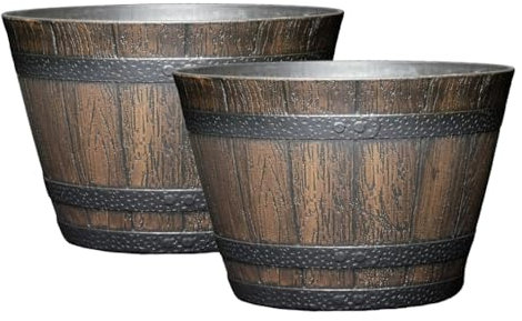 Fixtures Business & Homewares Barrel Cask Planter Large, Brown 51.5cm x 32cm (Twin Pack)