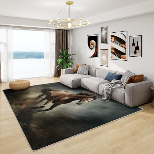 Teppich Pferdemotiv - Teppich Wohnzimmer Schlafzimmer Pferde, Kleiner Teppich Pferd Kinderzimmer, Weich Kurzflor & Waschbar & rutschfest Fussmatte Innen, Kinderteppich 50x80 cm