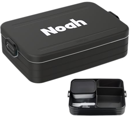 Mepal Brotdose mit Namen To Go - Personalisierte Bento Lunchbox - Für 4 Sandwiches oder 8 Brotscheiben - Brotbox Erwachsene - BPA-frei & Spülmaschinenfest - 1500 ml - Large - Nordic black