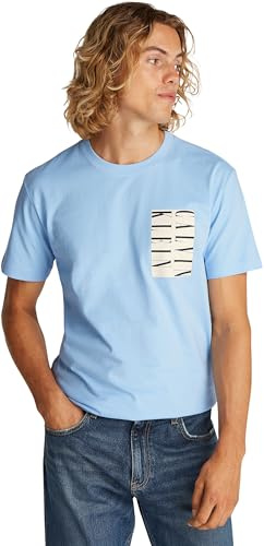 Calvin Klein Herren T-Shirt Kurzarm Serif Box Graphic Tee aus Baumwolle, Blau (Blue Bell), S
