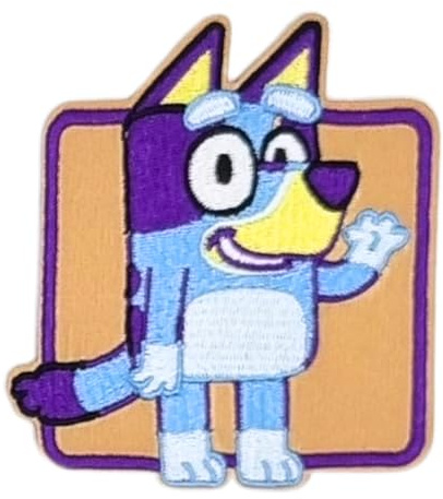 Comercial Mercera, Aufnäher Patches, Bluey, Zeichen Bluey, Braun Farbe, Aufnäher Ideal für Mützen, Jacken, T-Shirts oder Schultaschen, 100% Polyester, 6x8 Zentimeter
